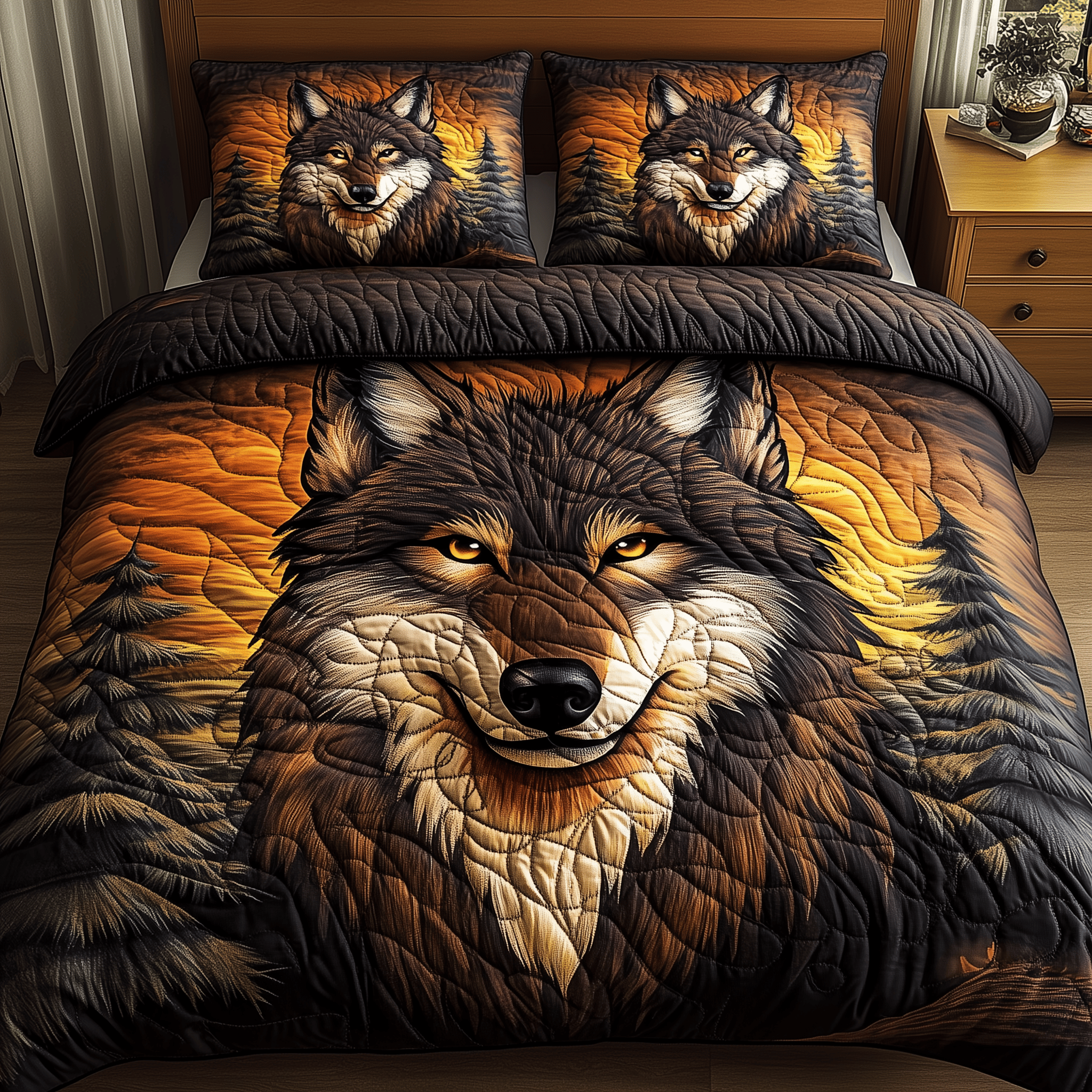 Wolf Of The Night Quilted Bedding Set Duvet Cover Bedspread Set Item Fathers Day Delivery Gifts