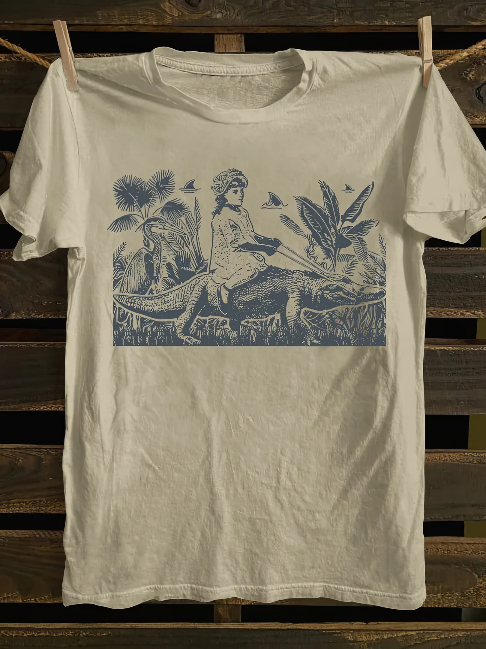 Woman Riding A Crocodile T-Shirt Funny Tees Gifts For Daughter In Law