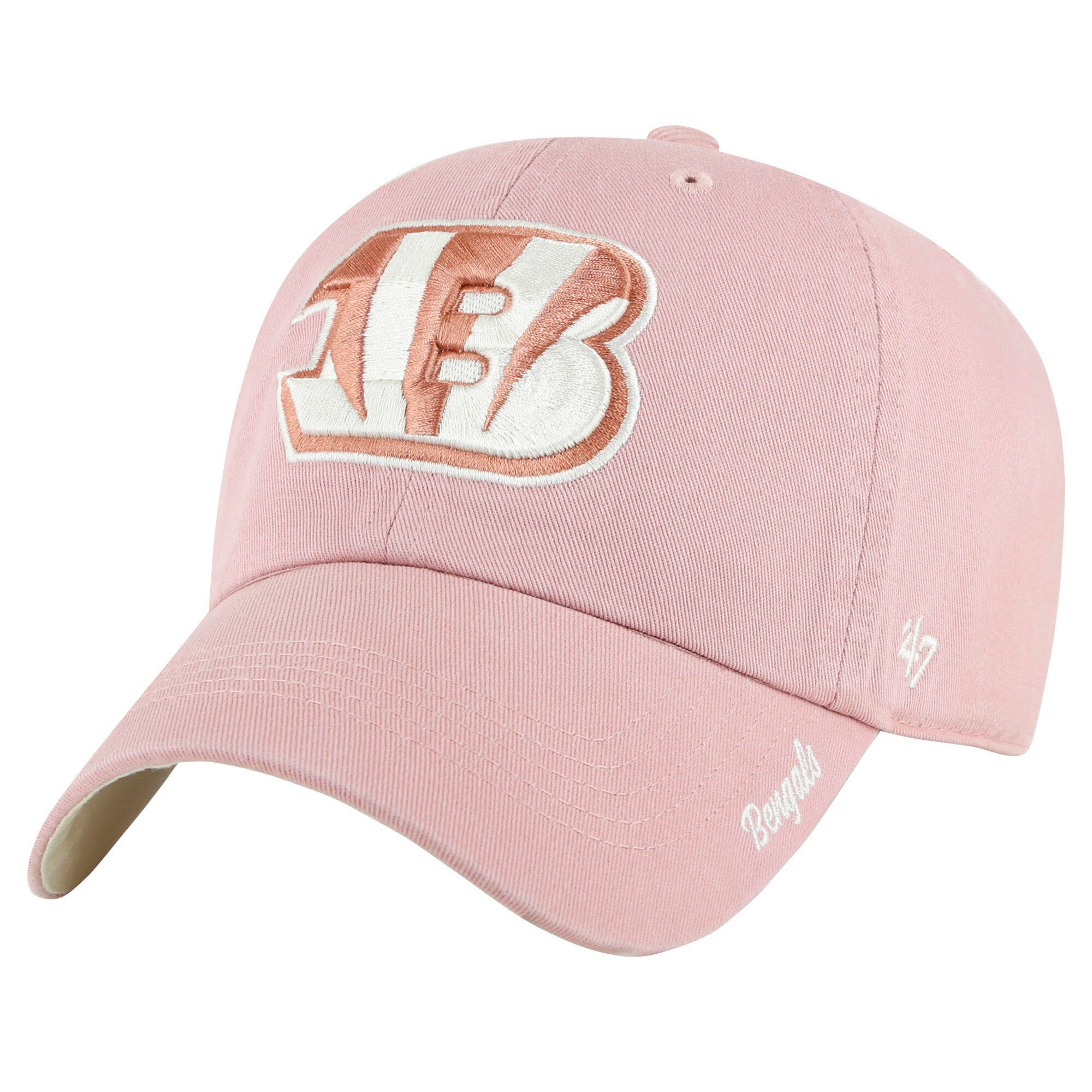 Womens 47 Pink Cincinnati Bengals Ballpark Cheer Dusty Rose Clean Up Adjustable Hat Embroidered