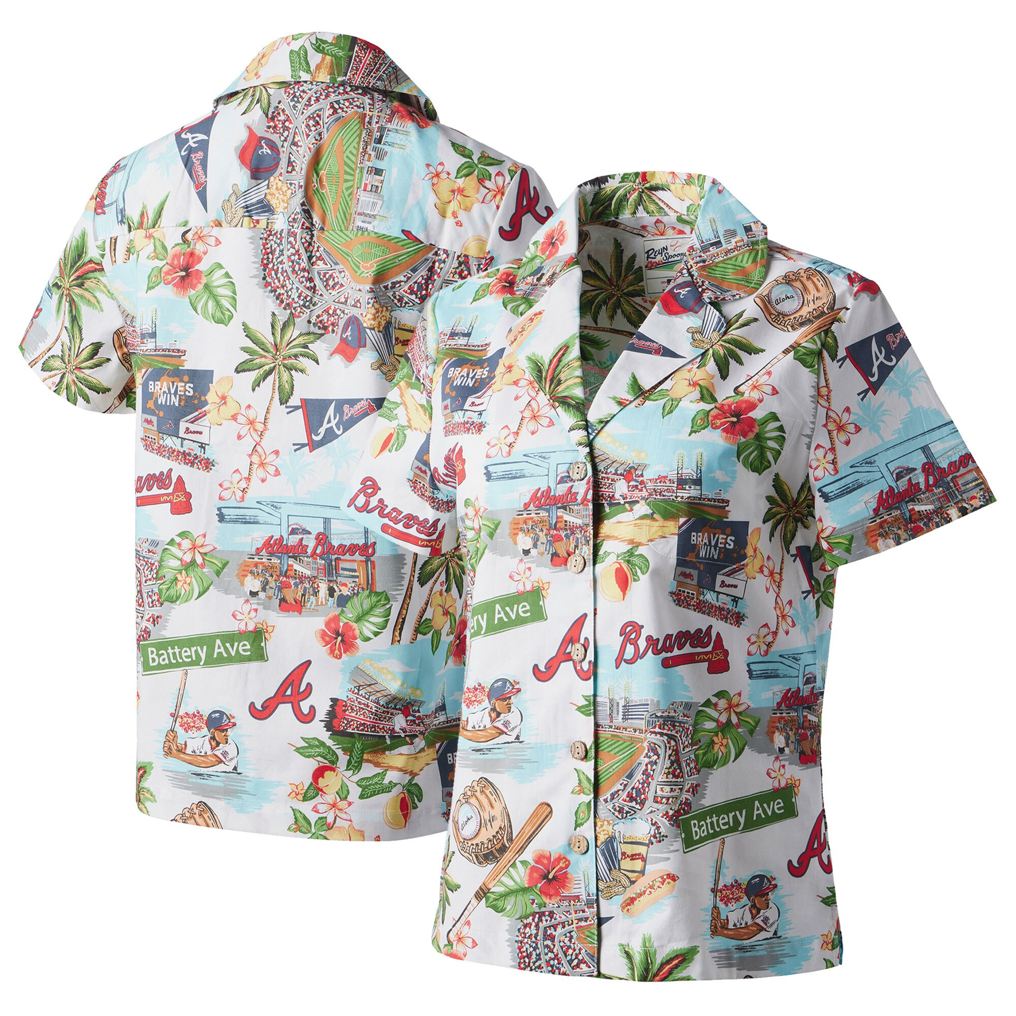 Womens Atlanta Braves Reyn Spooner White Scenic Camp Hawaiian Shirt Merch Gift