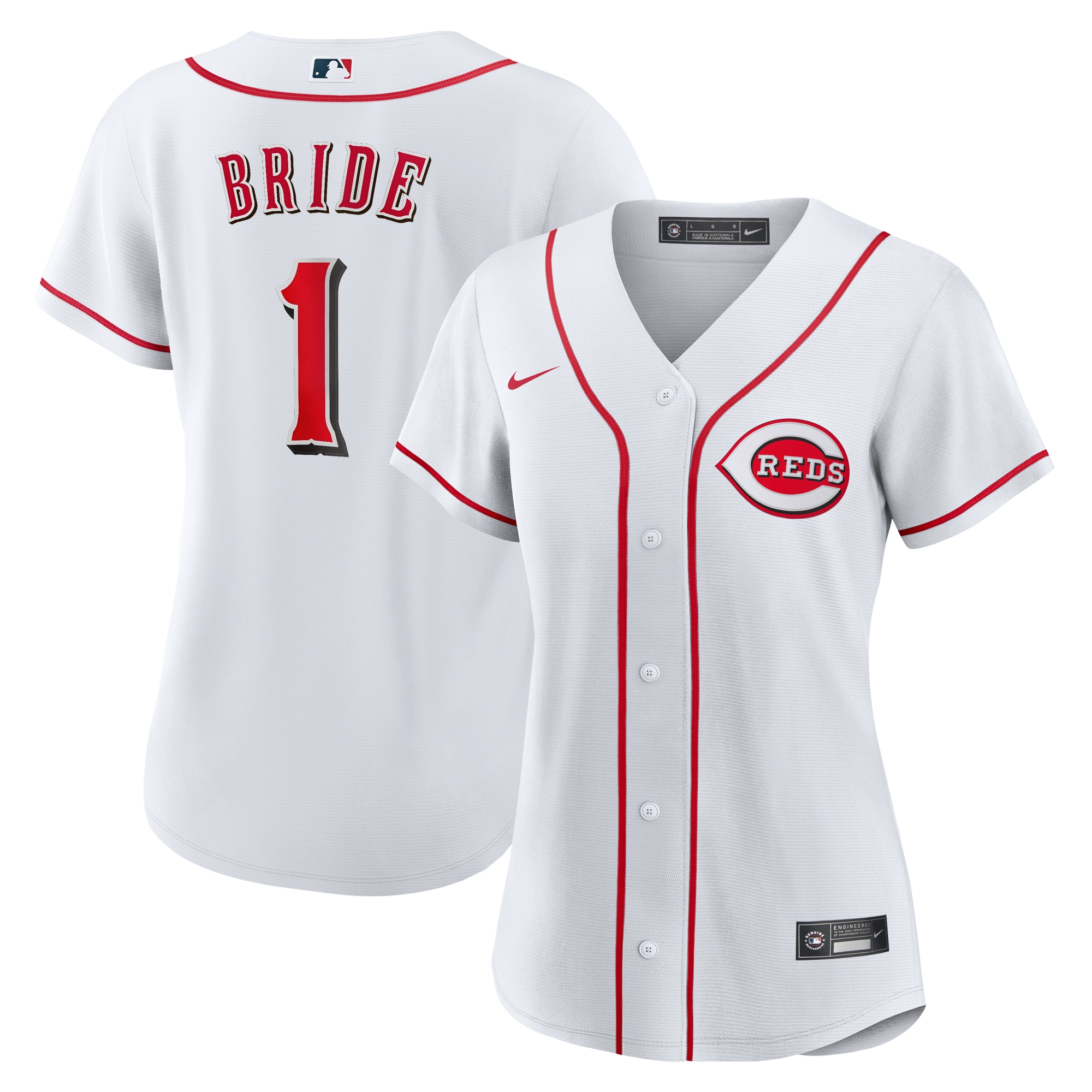 Women's Cincinnati Reds White #1 Bride Home Jersey - JS889