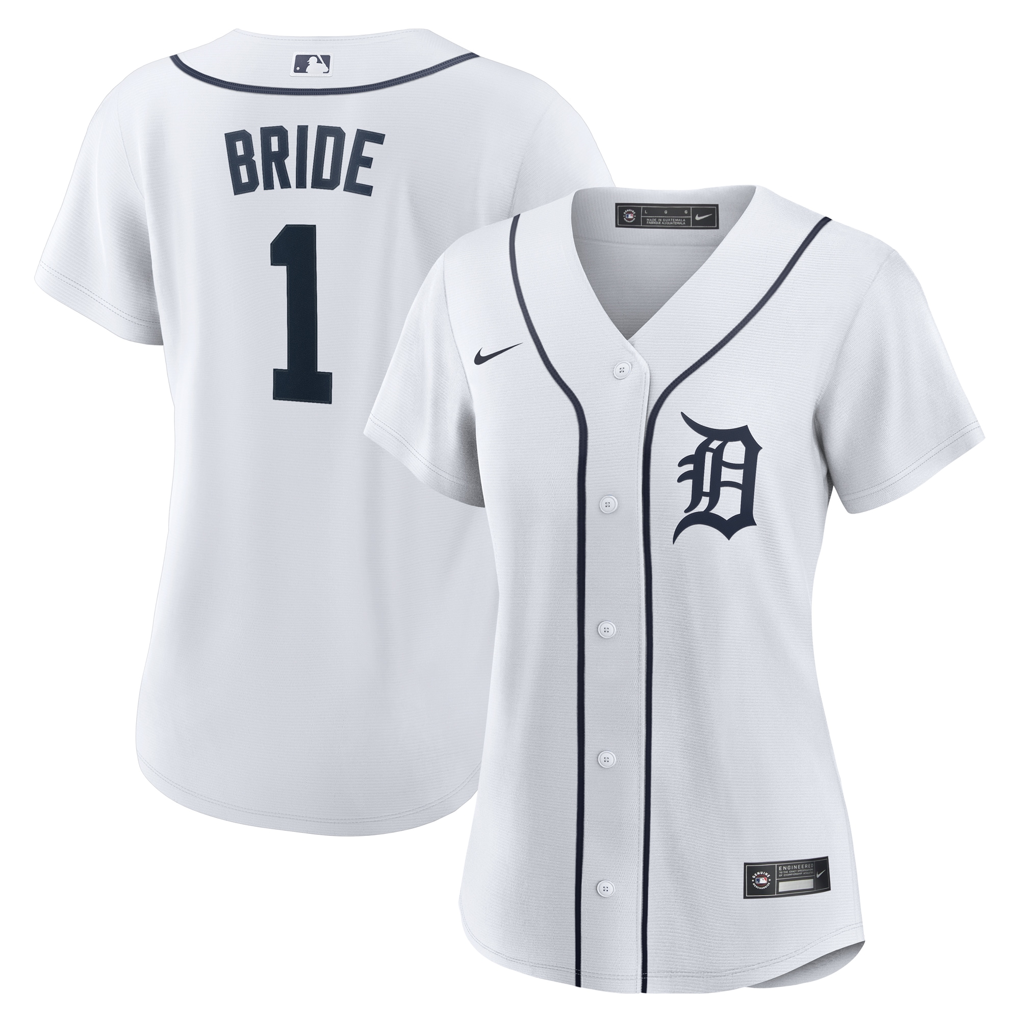 Women's Detroit Tigers White #1 Bride Home Jersey - JS163