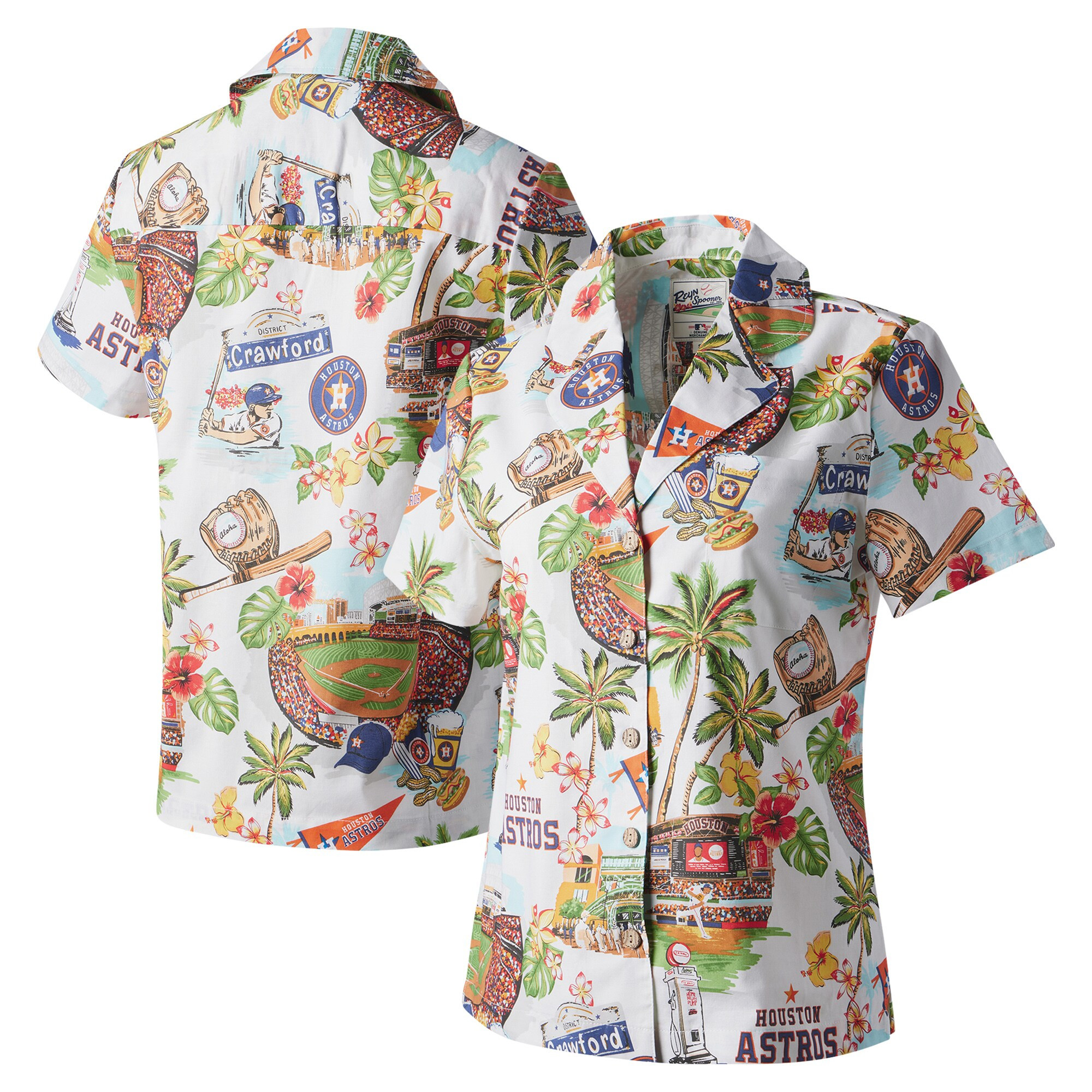 Womens Houston Astros Reyn Spooner White Scenic Vintage Hawaiian Shirt Merch Gift