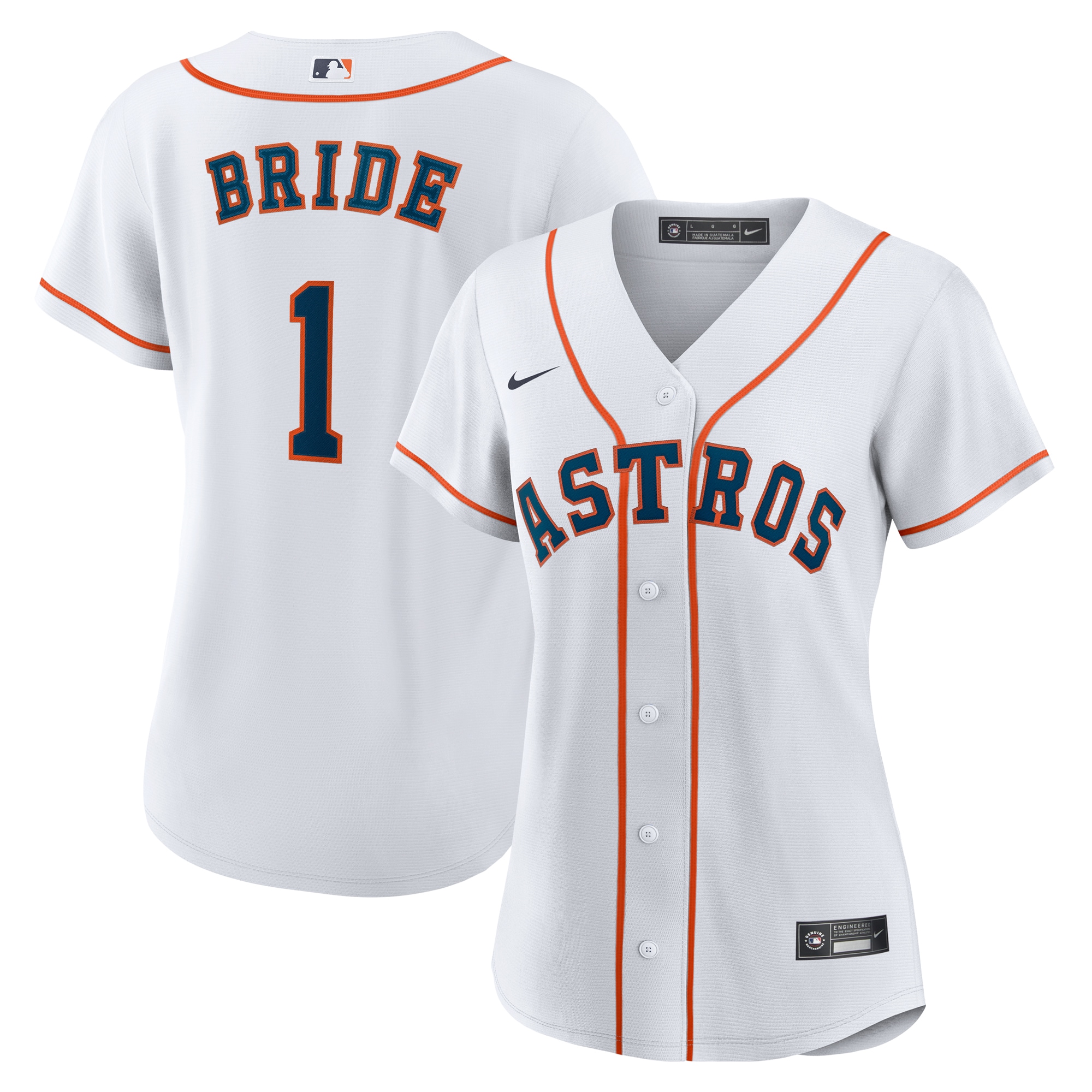 Women's Houston Astros White #1 Bride Home Jersey - JS380