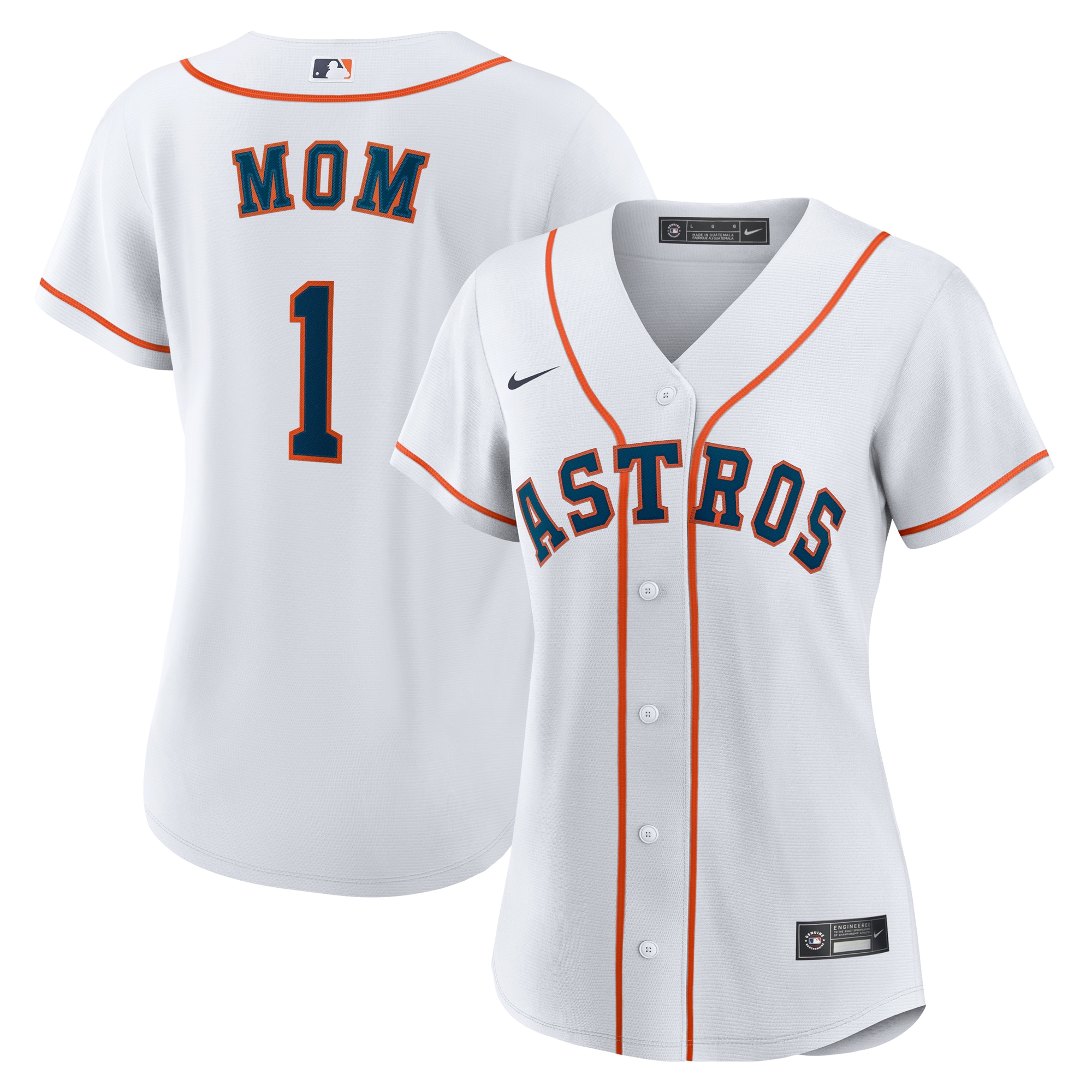 Women's Houston Astros White #1 Mom Home Jersey - JS772