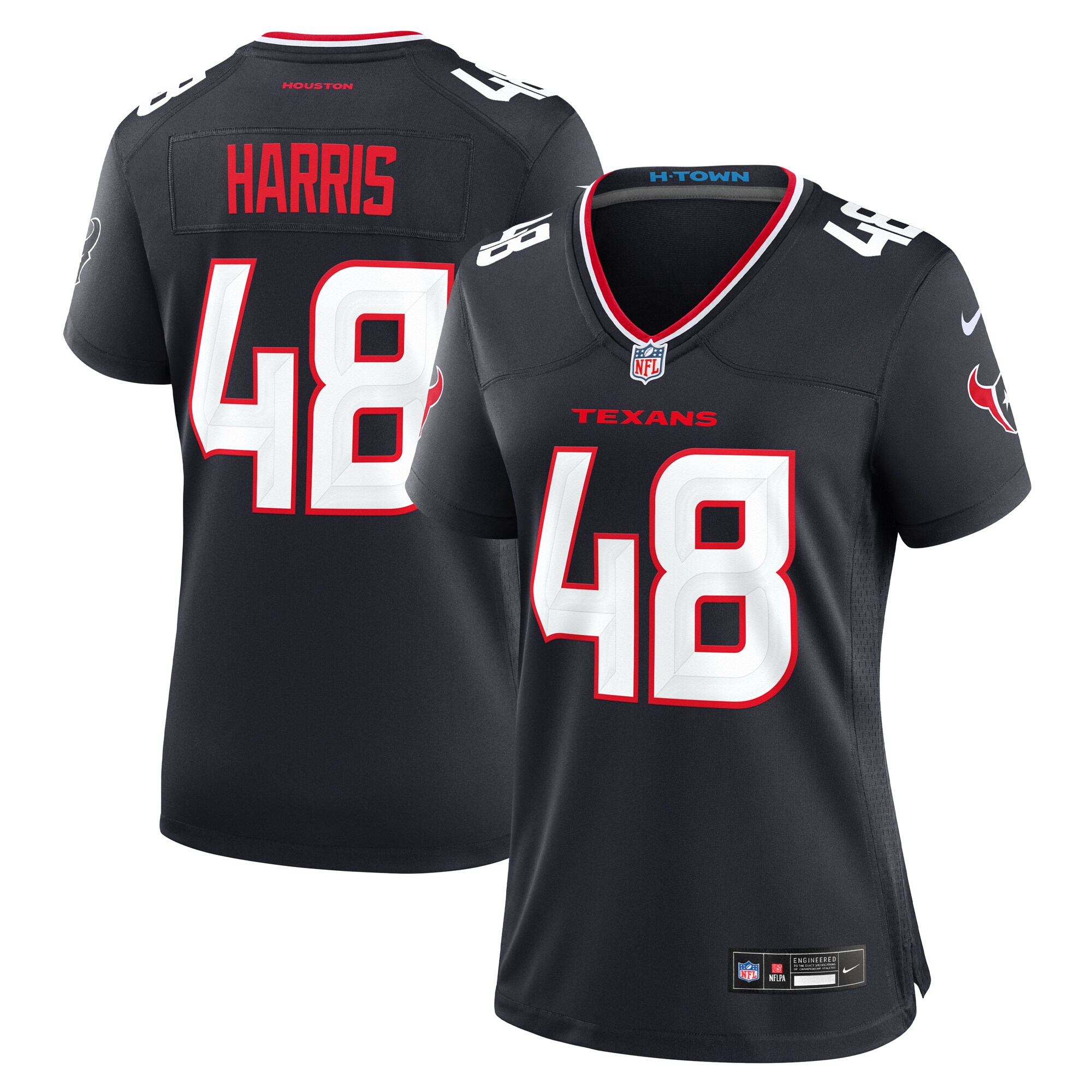 Women's Houston Texans Christian Harris Navy Team Game Jersey - JS760
