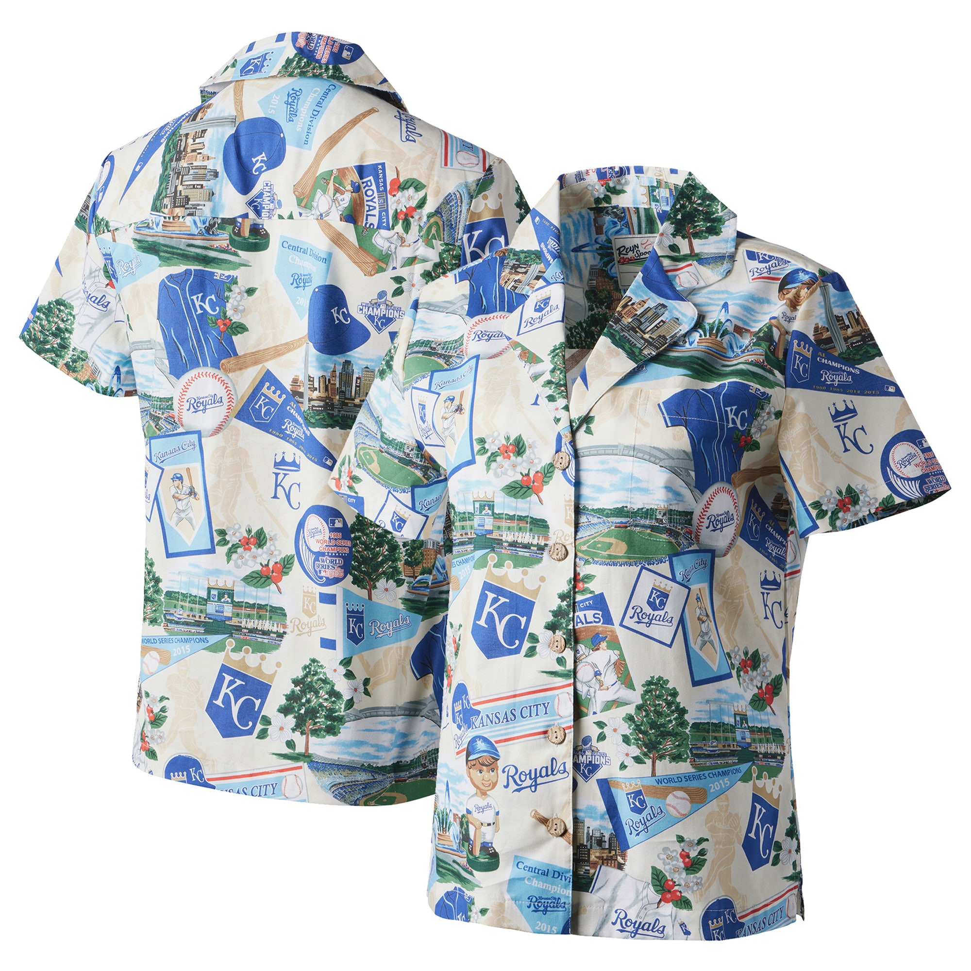 Womens Kansas City Royals Reyn Spooner White Scenic Camp Baseball Luau Shirt Merch Gift