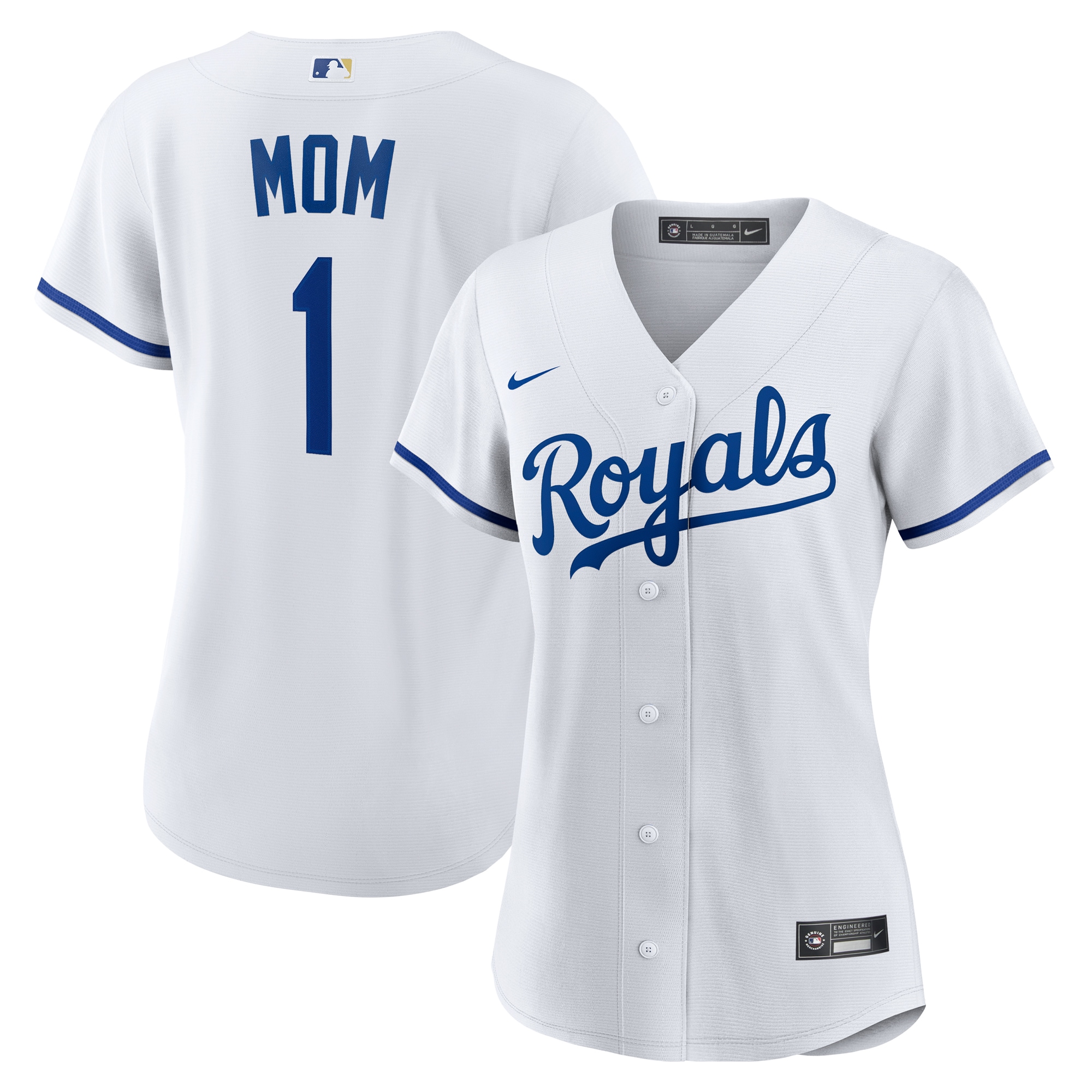 Women's Kansas City Royals White #1 Mom Home Jersey - JS858