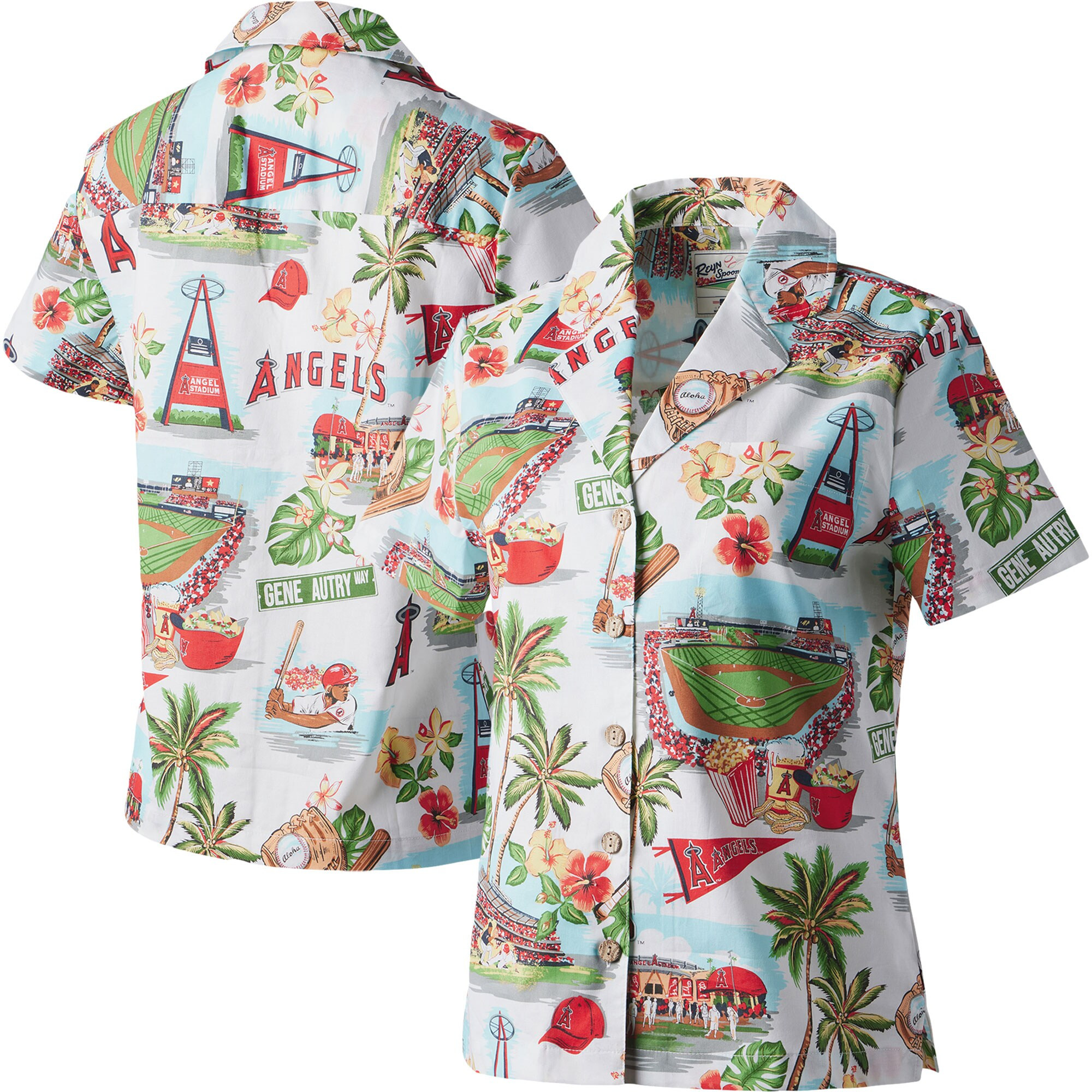 Womens Los Angeles Angels Reyn Spooner White Scenic Camp Aloha Vibe Shirt Merch Gift