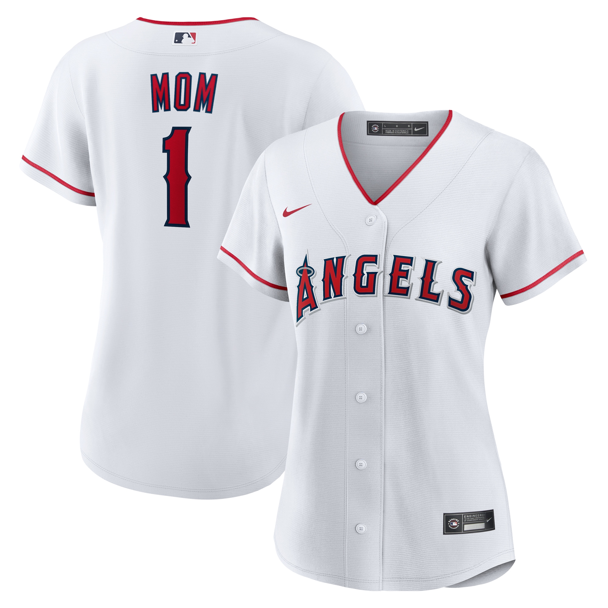 Women's Los Angeles Angels White #1 Mom Home Jersey - JS424
