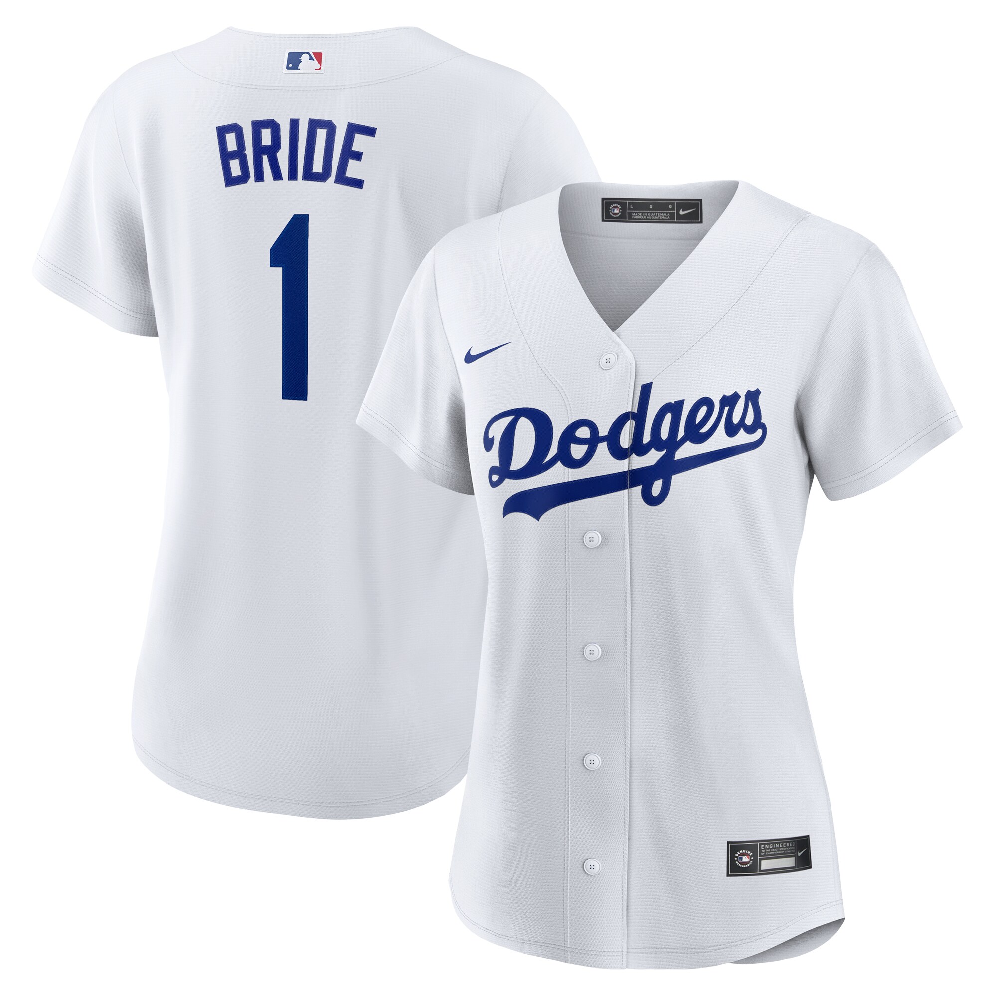 Women's Los Angeles Dodgers White #1 Bride Home Jersey - JS872