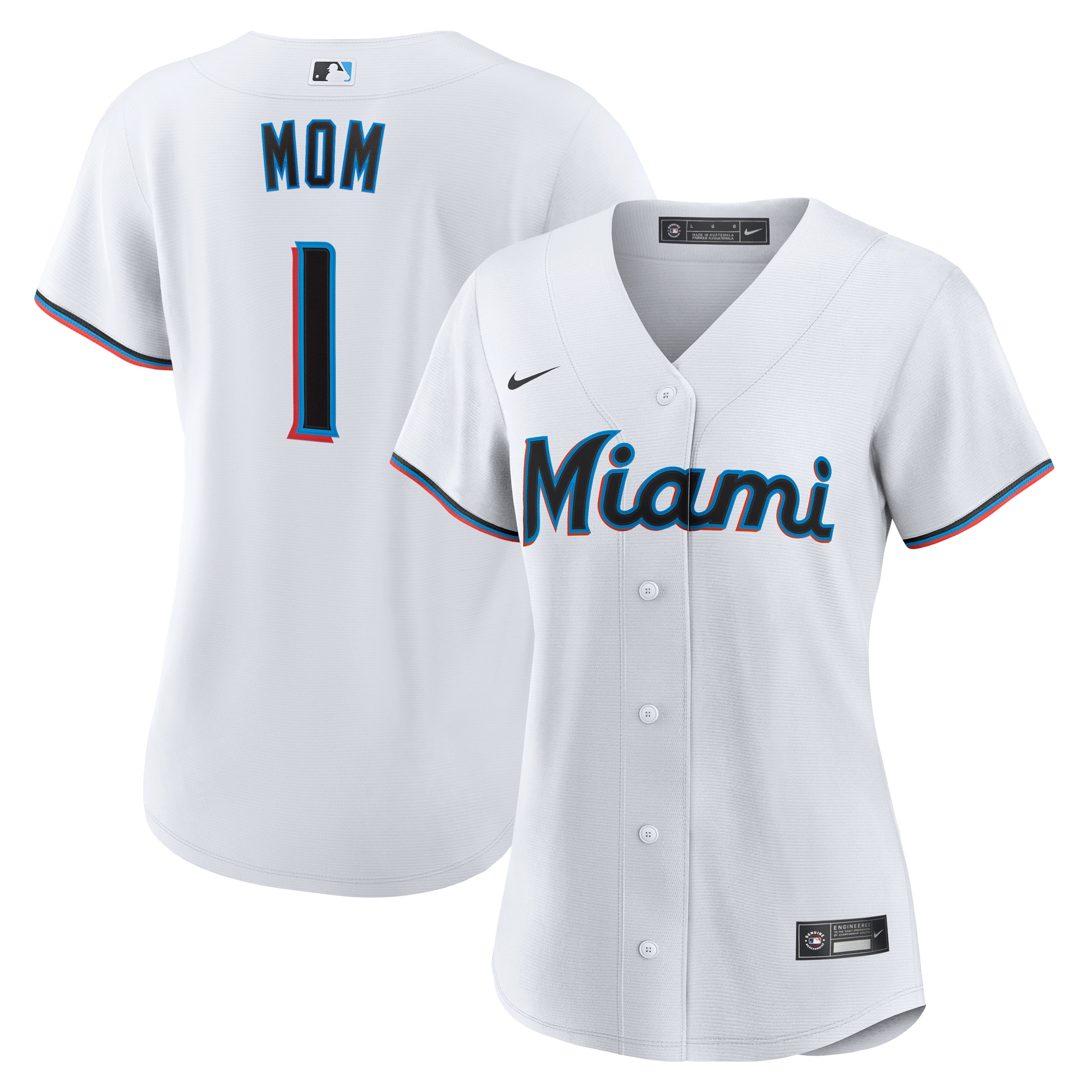 Women's Miami Marlins White #1 Mom Home Jersey - JS627