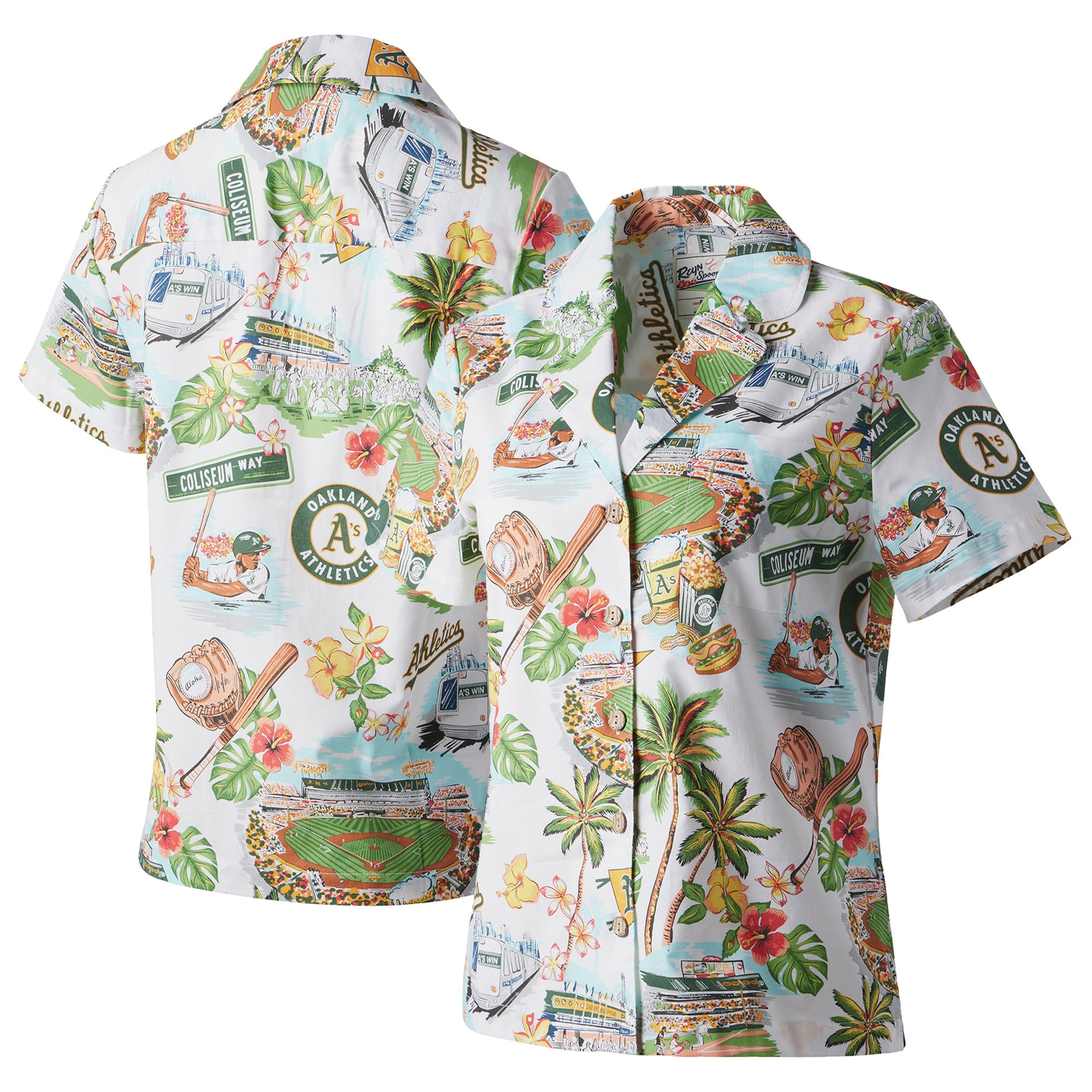 Womens Oakland Athletics Reyn Spooner White Scenic Camp Hawaiian Shirt Merch Gift