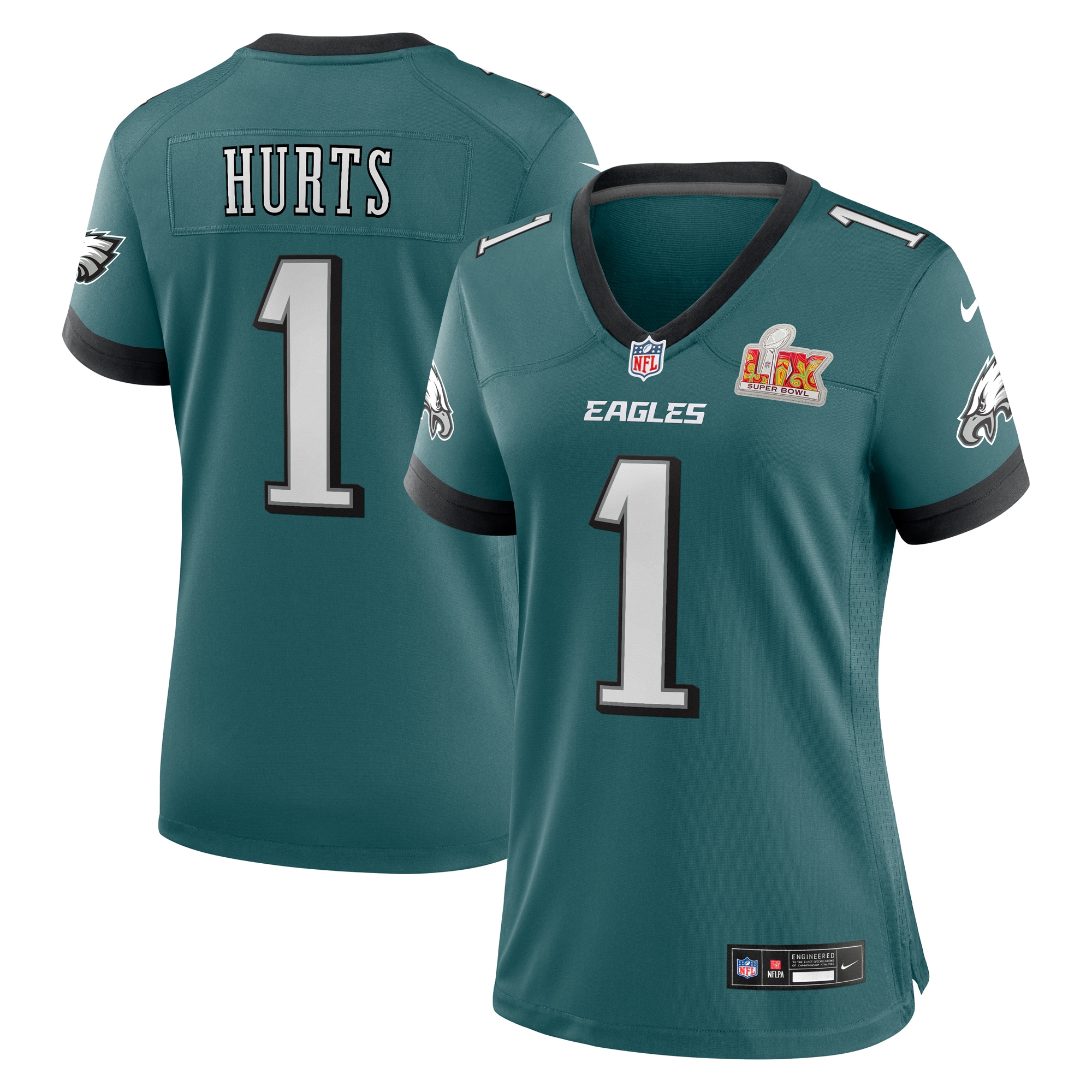 Women's Philadelphia Eagles Jalen Hurts Midnight Green Super Bowl LIX Game Player Jersey - JS925