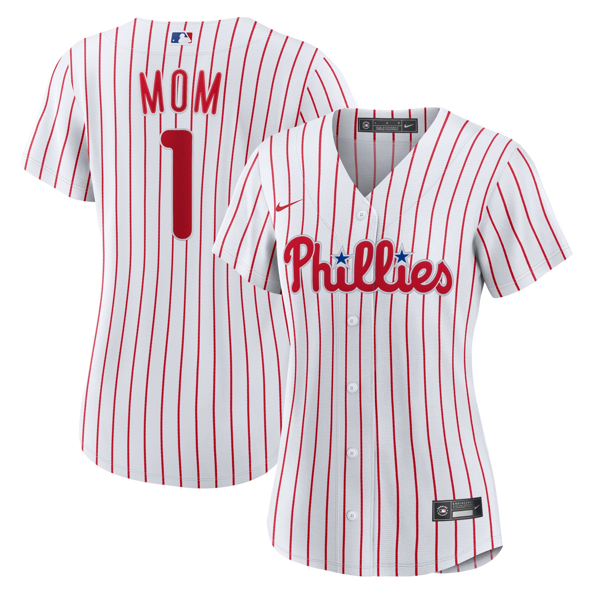 Women's Philadelphia Phillies White #1 Mom Home Jersey - JS767