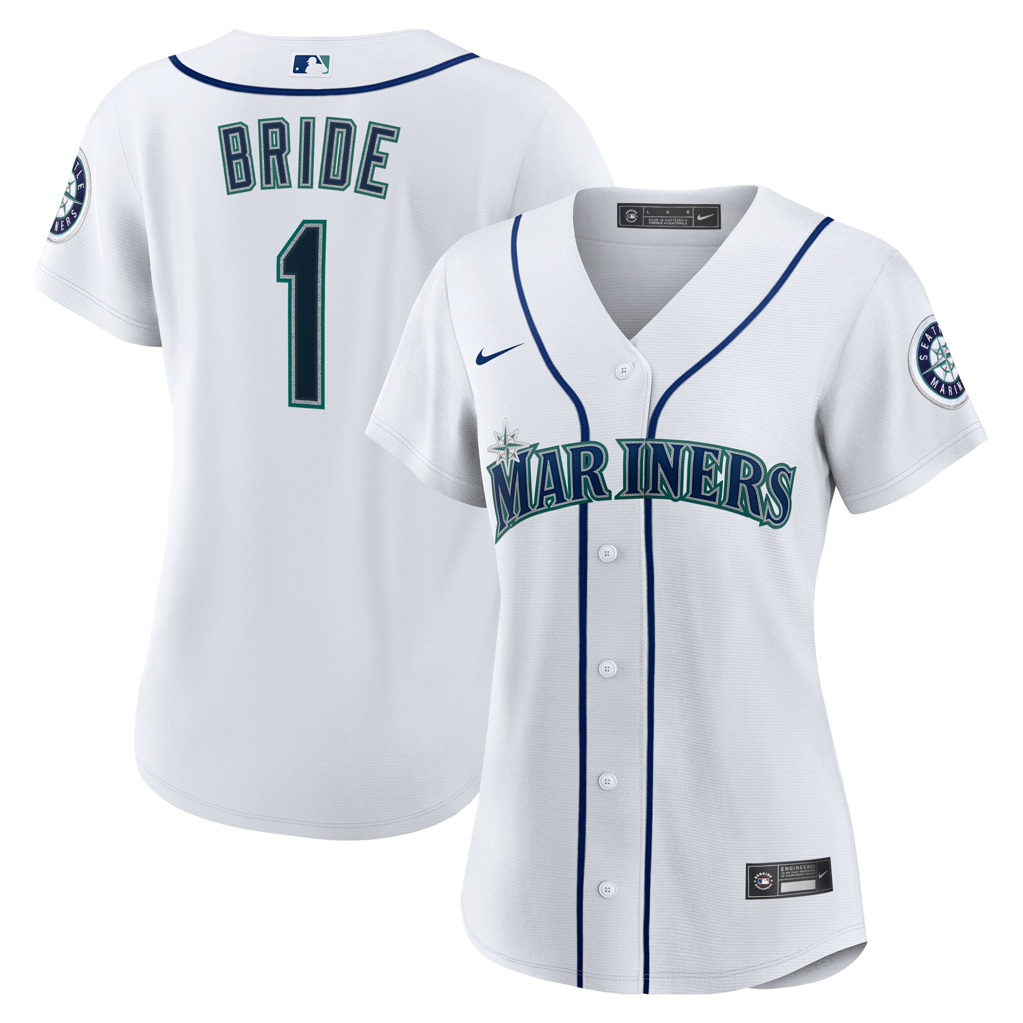 Women's Seattle Mariners White #1 Bride Home Jersey - JS607