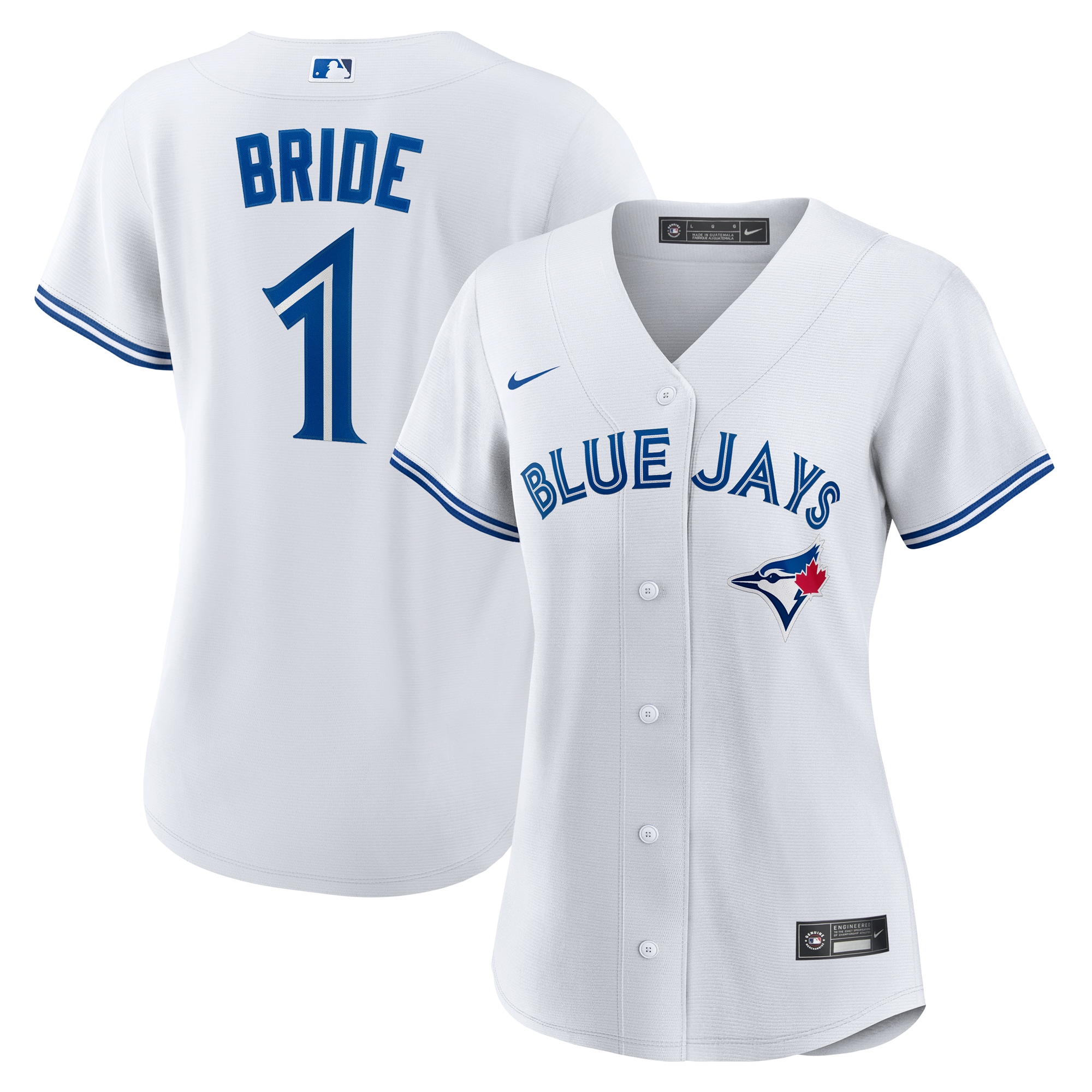 Women's Toronto Blue Jays White #1 Bride Home Jersey - JS576
