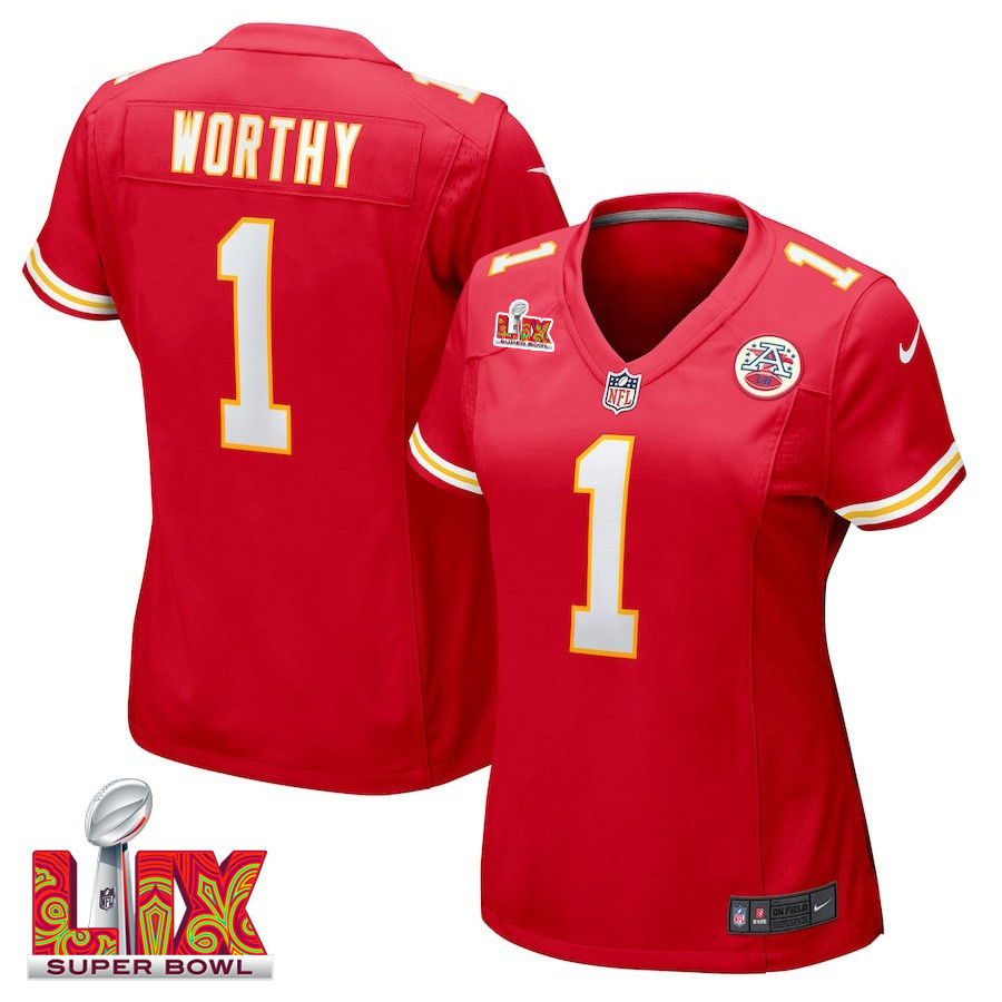 Xavier Worthy #1 Kansas City Chiefs Super Bowl LIX Women's Jersey - Red - JS947