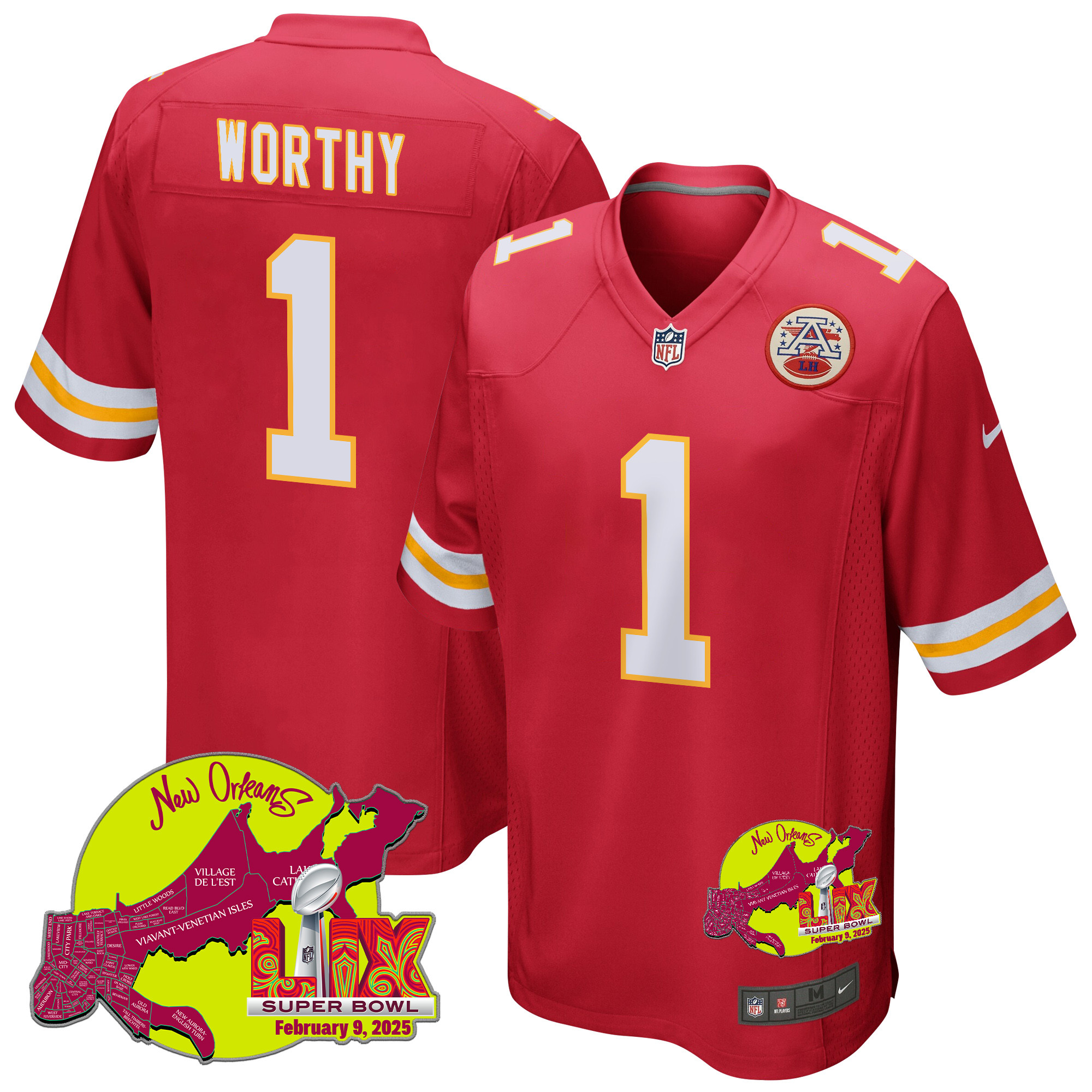 Xavier Worthy 1 Kansas City Chiefs Super Bowl LIX New Orleans Patch Game Men Jersey - Red - JS825