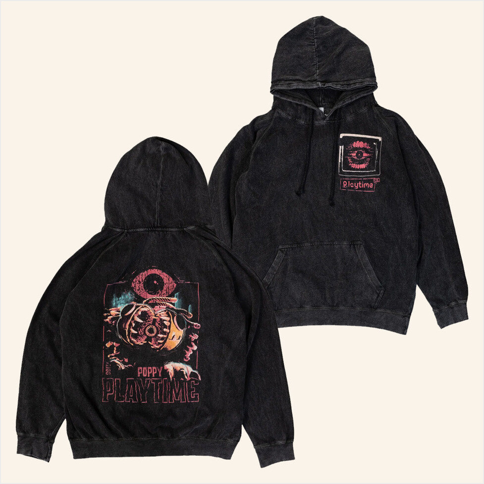 Yarnaby And The Doctor Black Mineral Wash Drawstring Hoodie Poppy Playtime Merch Birthday Gifts