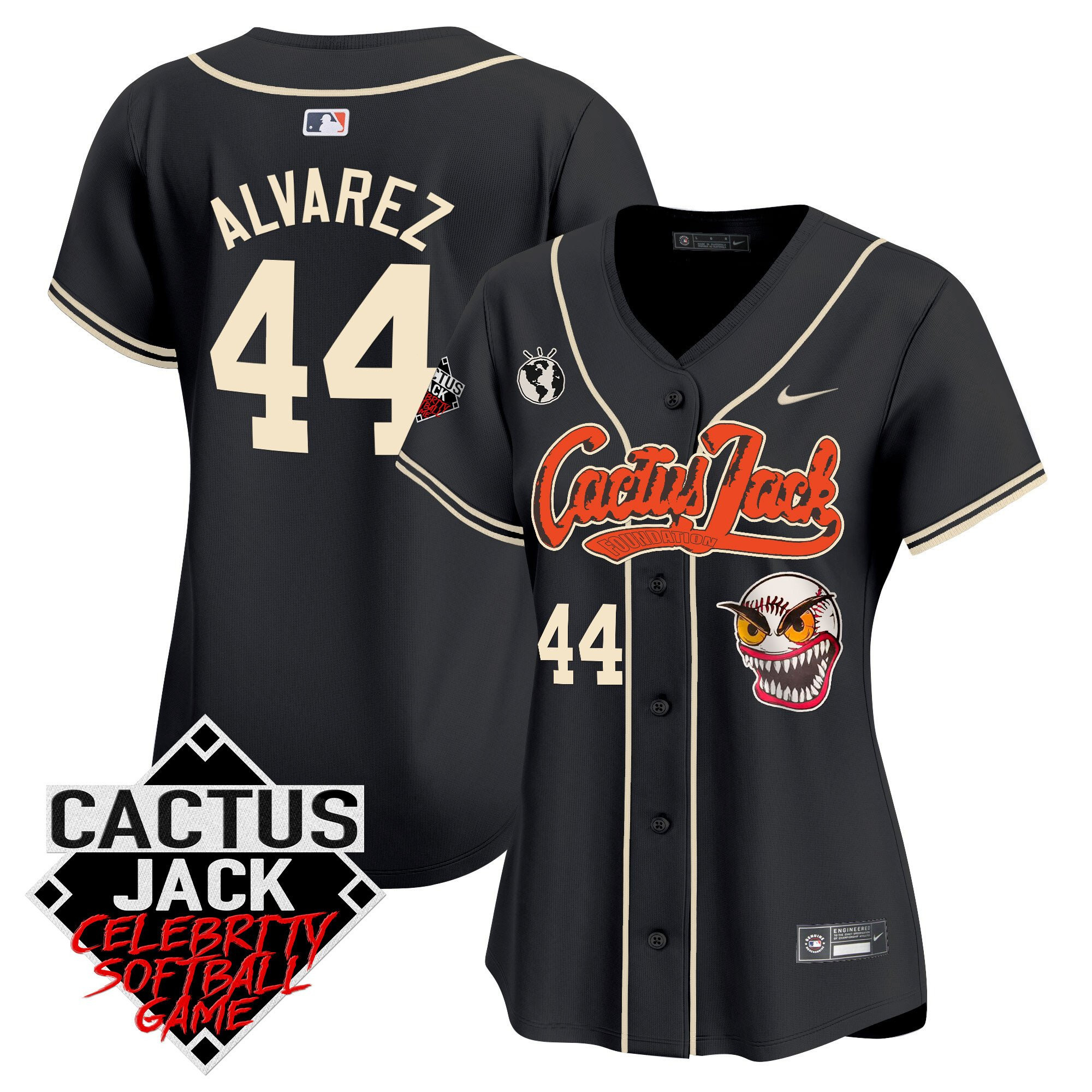 Yordan Álvarez 44 Houston Astros Cactus Jack Celebrity Softball Game Patch Women Jersey - Black - JS231