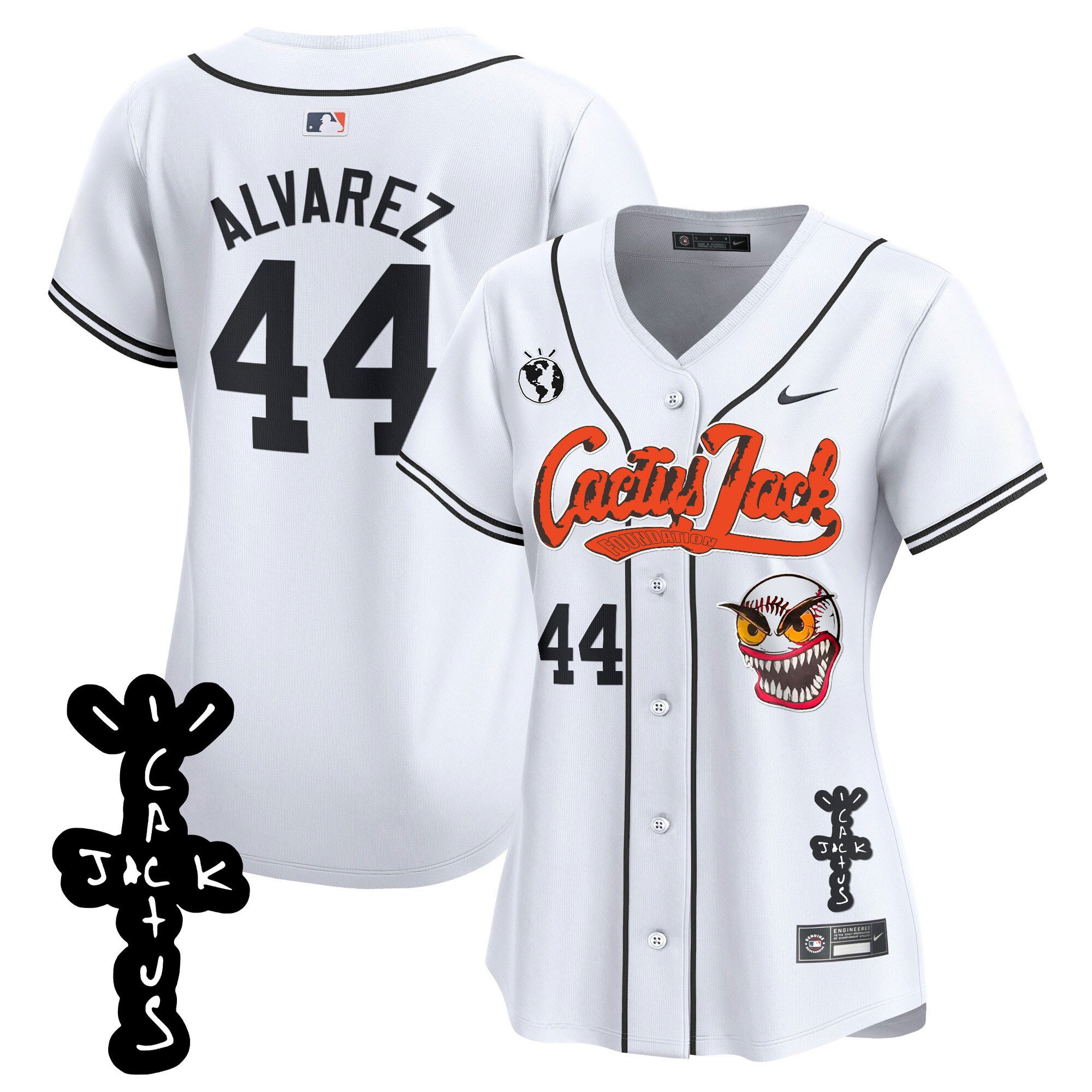 Yordan Álvarez 44 Houston Astros Cactus Jack Patch V2 Women Jersey - White - JS327