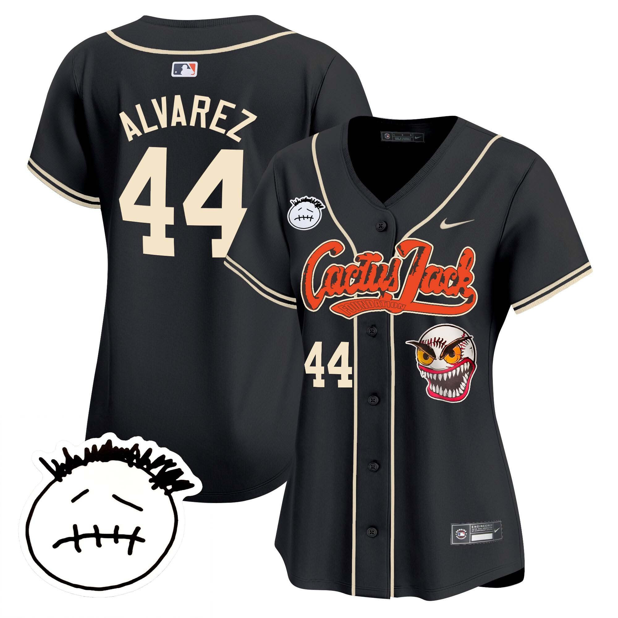 Yordan Álvarez 44 Houston Astros Cactus Jack Patch V3 Women Jersey - Black - JS348