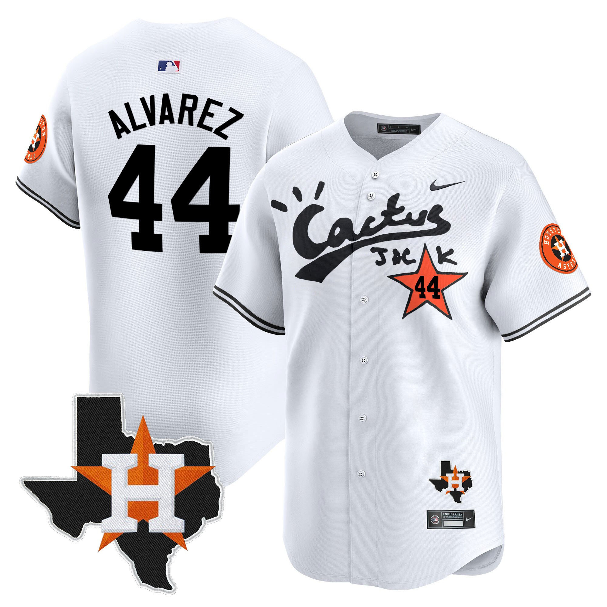 Yordan Alvarez 44 Houston Astros Cactus Jack Houston Patch Limited Jersey - Men, White - JS927