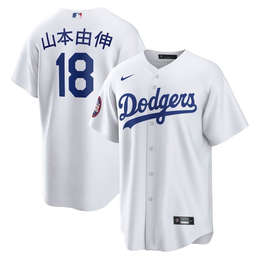 Yoshinobu Yamamoto 18 Los Angeles Dodgers 2025 MLB World Tour: Tokyo Series Home Kanji Player Men Jersey - White - JS154