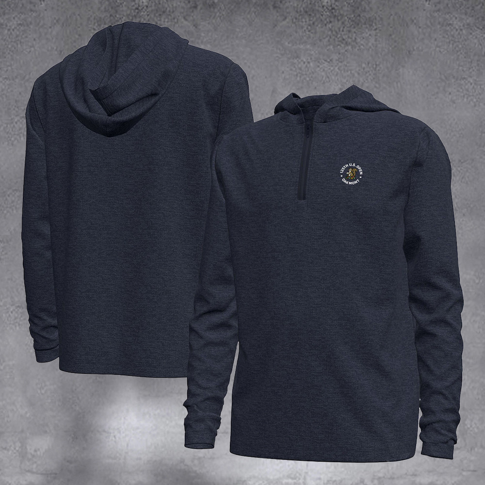 Youth 2025 U.S. Open Heather Navy Aura Quarter-Zip Hoodie Gifts For Men