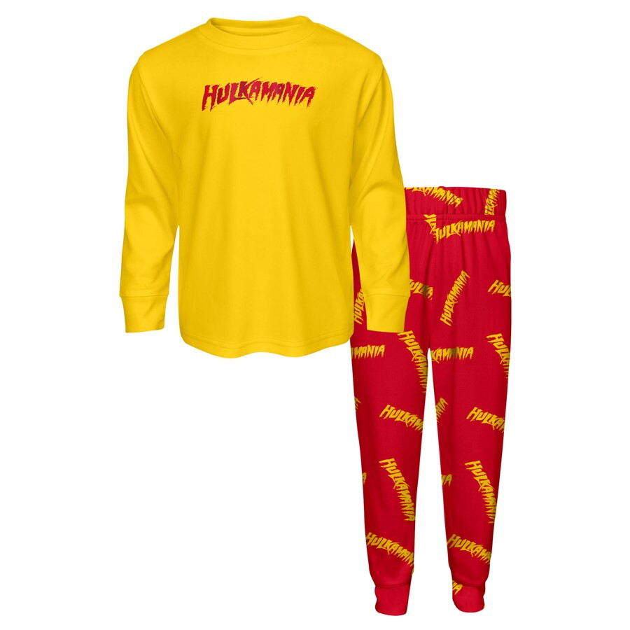 Youth Goldred Hulk Hogan Long Sleeve T-shirt & Pants Set Wrestling Legend Tribute Merch