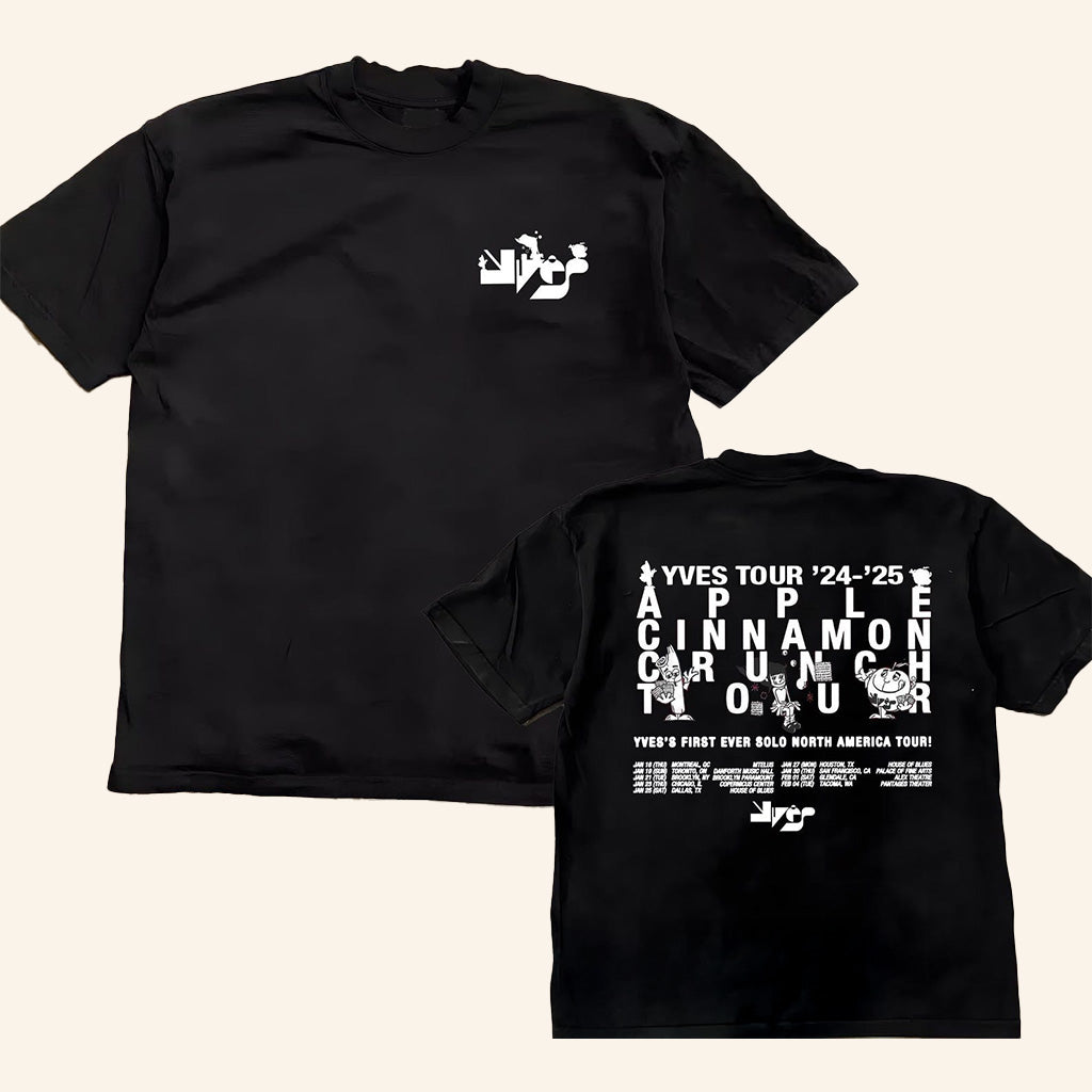 Yves Merch 2025 Black T-Shirt Apple Cinnamon Crunch Yves Merch Gifts For Dudes